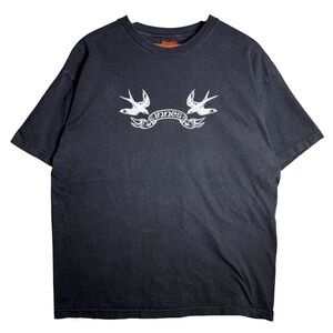 Vintage Y2K Innes Clothing Sz XL Black Swallow Banner Graphic Skate Short Sleeve